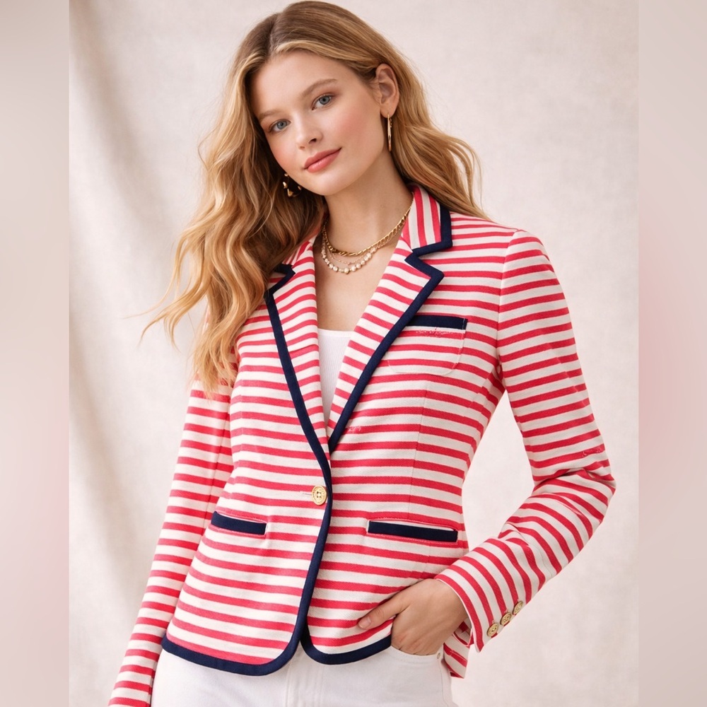 Lilly Pulitzer Striped Blazer Pink & White Nautical Jacket Size S - Picture 2 of 6